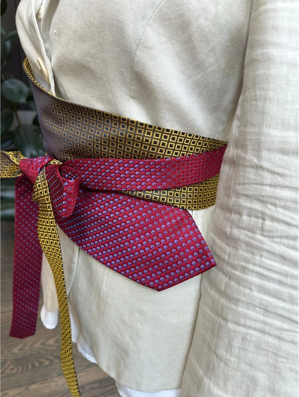 Upcycled Silk Necktie Obi Belt | Handmade Corset Style Belt | One-of-a-Kind | OS